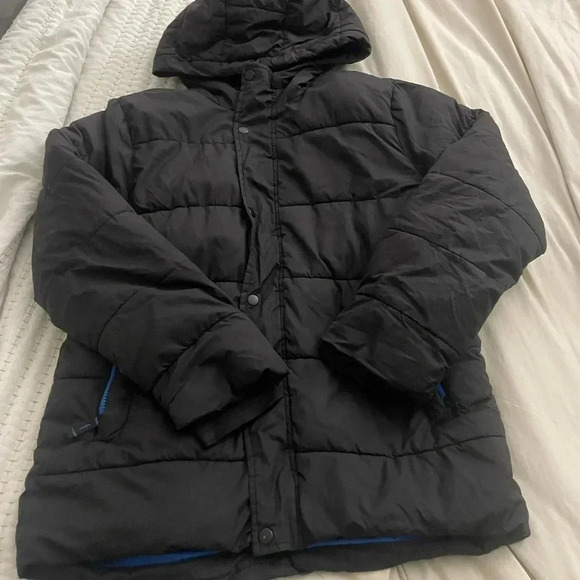 Black Puffer Jacket with Hood - Picture 1 of 7